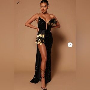 NovaLuxe Jennifer Feather Sequin Embellished Maxi Dress